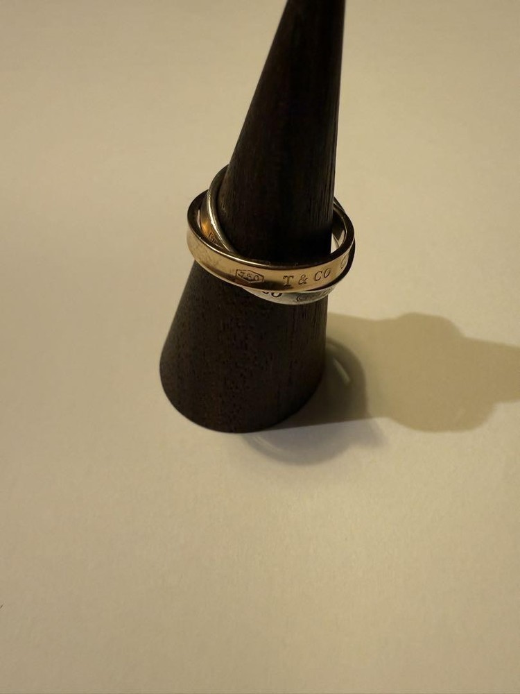Tiffany 1837 K18 Pink Gold Silver Interlocking Circle Ring Used
