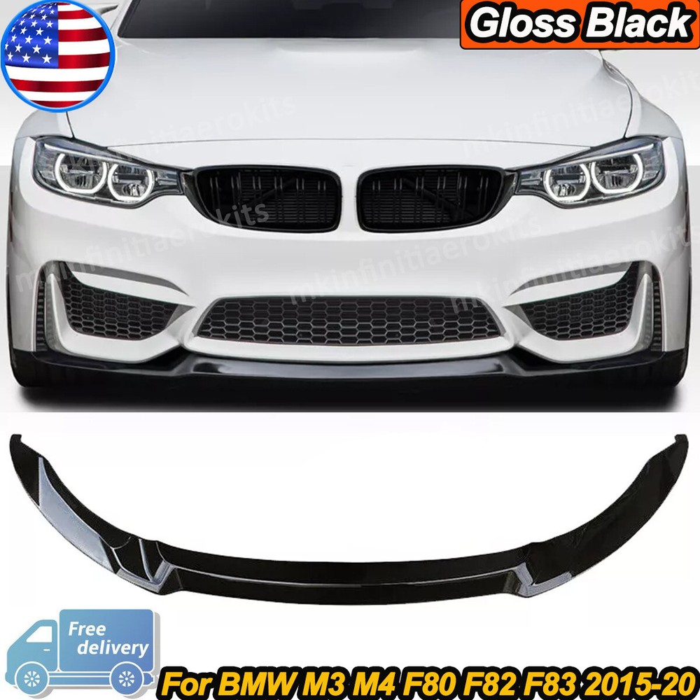 Gloss Black Front Bumper Lip Splitter CS Style For 2015-20 BMW F80 M3 F82 F83 M4