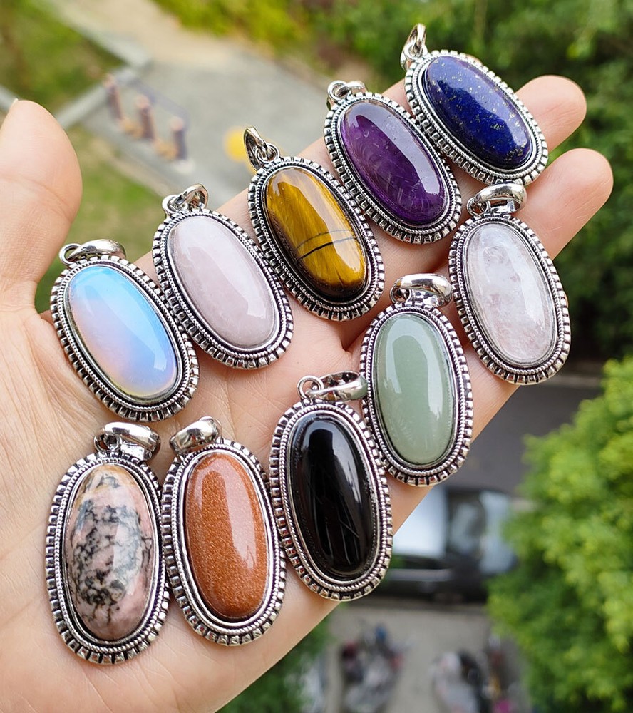 10pcs Natural Amethyst Vary Gems Oval Pendants Chakra Reiki Healing Amulet