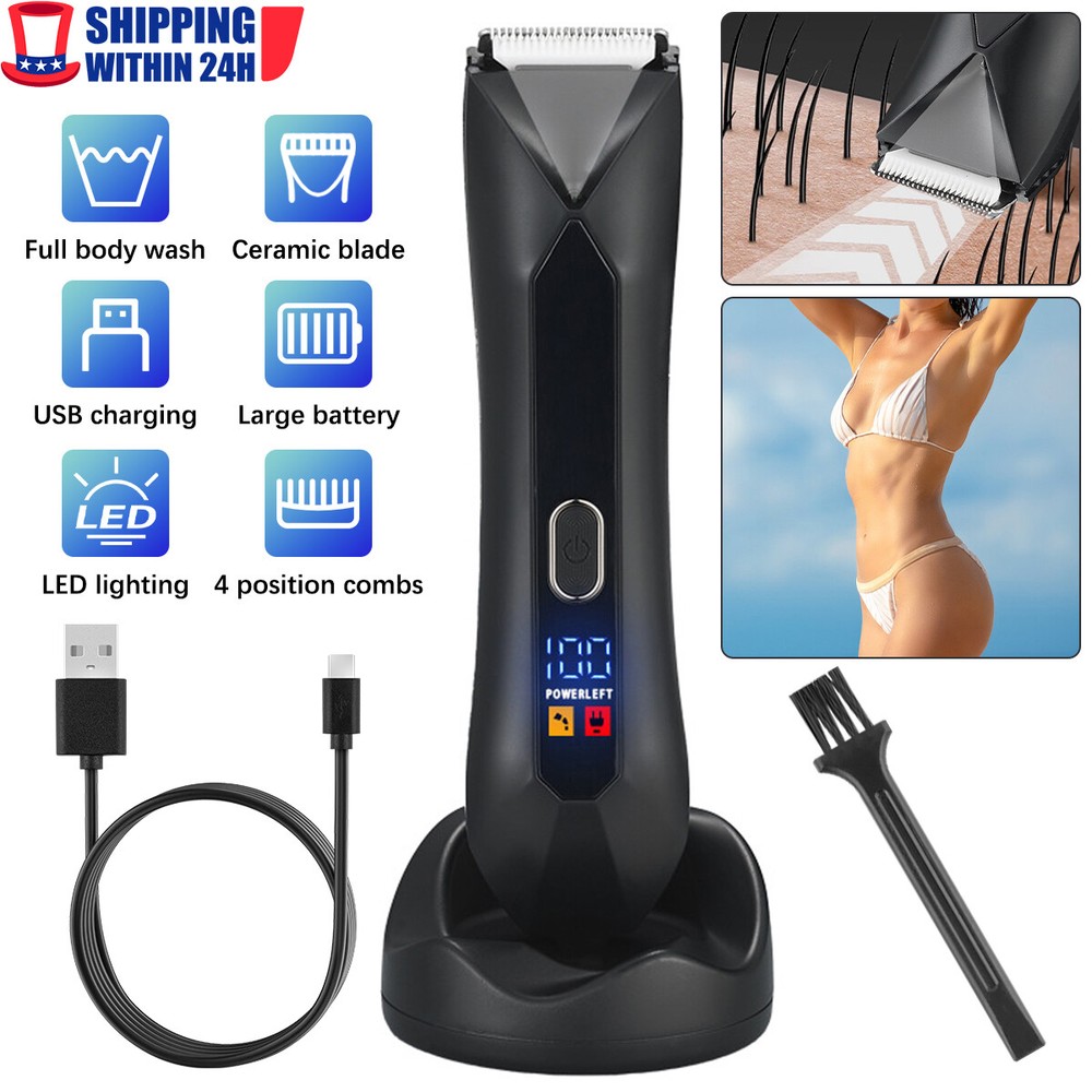 Body Groomer Pro IPX7 Waterproof Trimmer with LED Light 4 Guards 120 Min Runtime