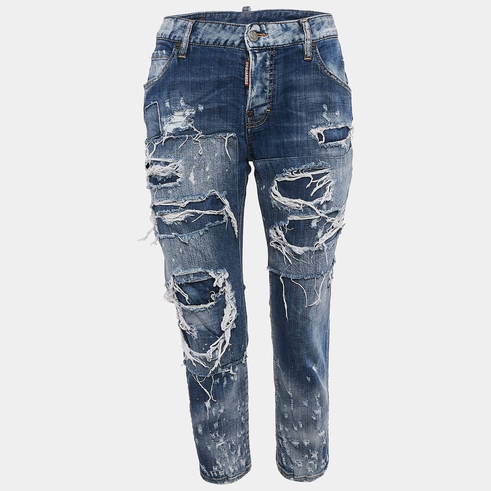 Dsquared2 Blue Distressed Denim Cool Girl Cropped Jeans S Waist 31