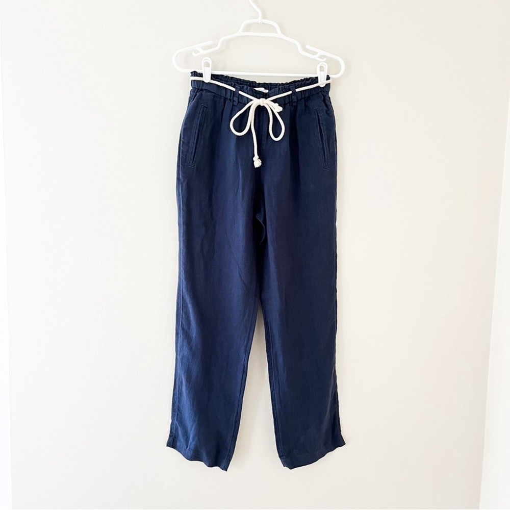 C&C California 100% Linen Navy Rope Belted Nautical Pants, Size Small