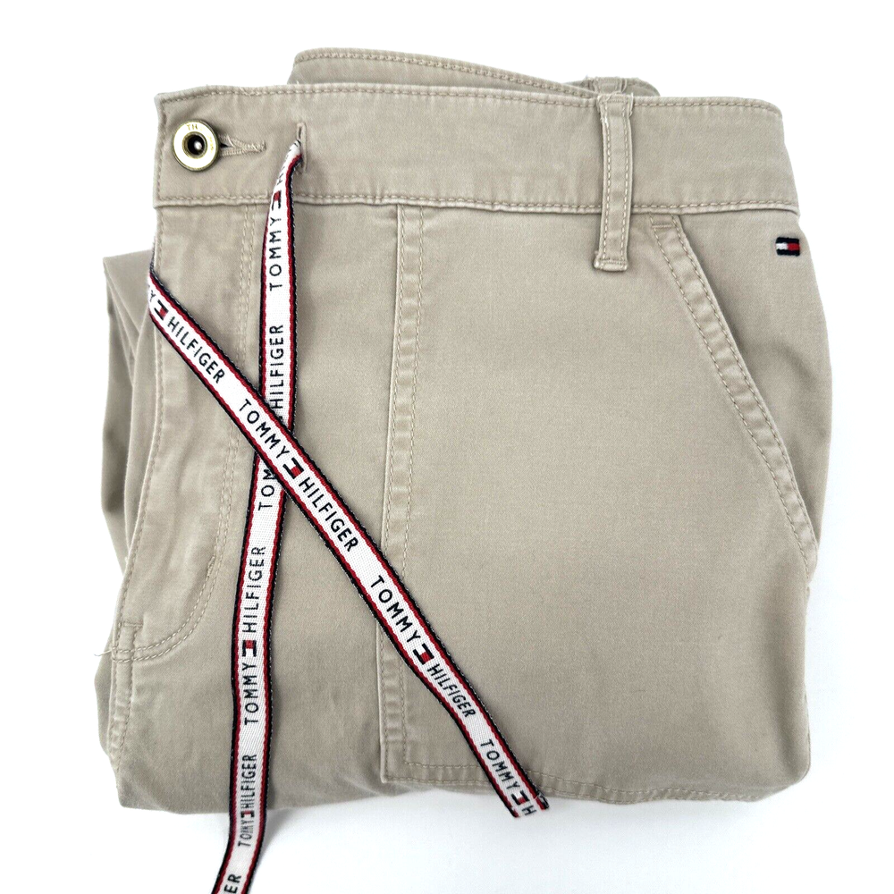 Tommy Hilfiger Womens Slim Fit Khaki Cargo Chino Pants with Drawstring Size 12