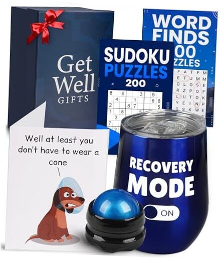 Amabeen Get Well Soon Gift Basket for Men with Insulated Tumbler & Funny Card - Blue