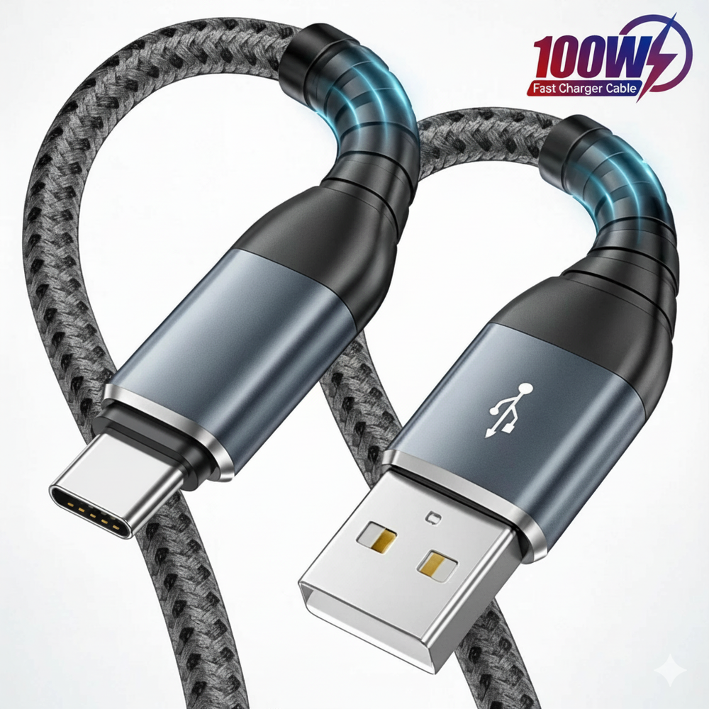 USB A to Type C Cable 6A 66W Fast Charger Braided Long USB C Lead 0.25M 1M 2M 3M