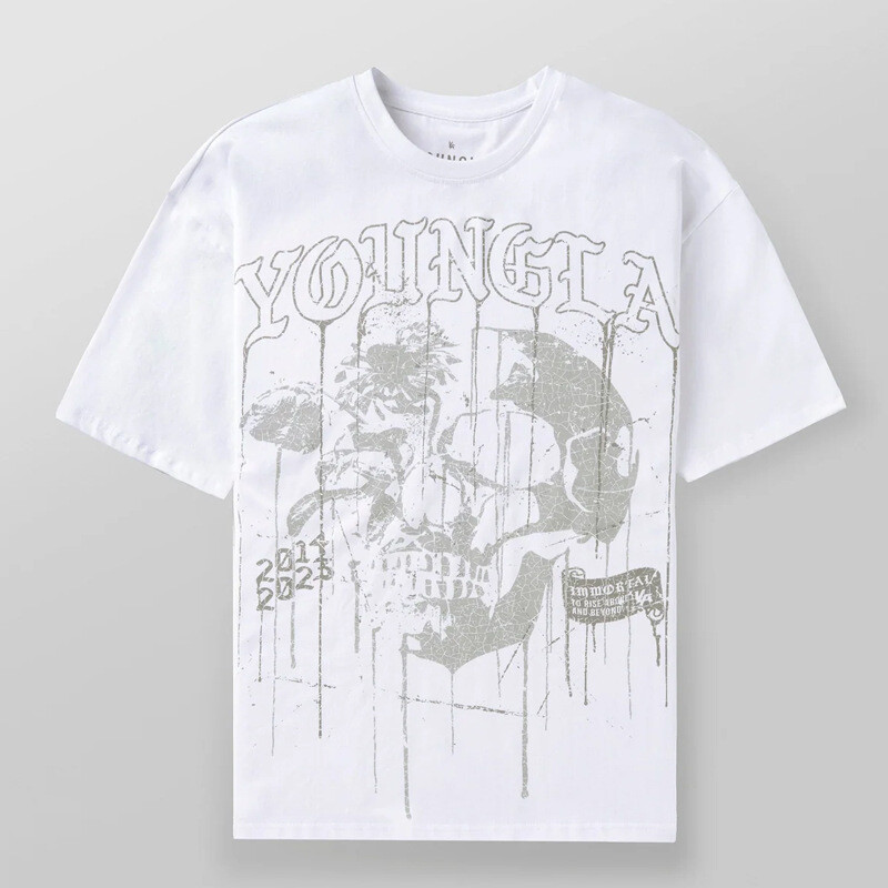 New YoungLA 4116 Floral Skull Tee Mens Drippy Graphic Designer Shirt Streetwear