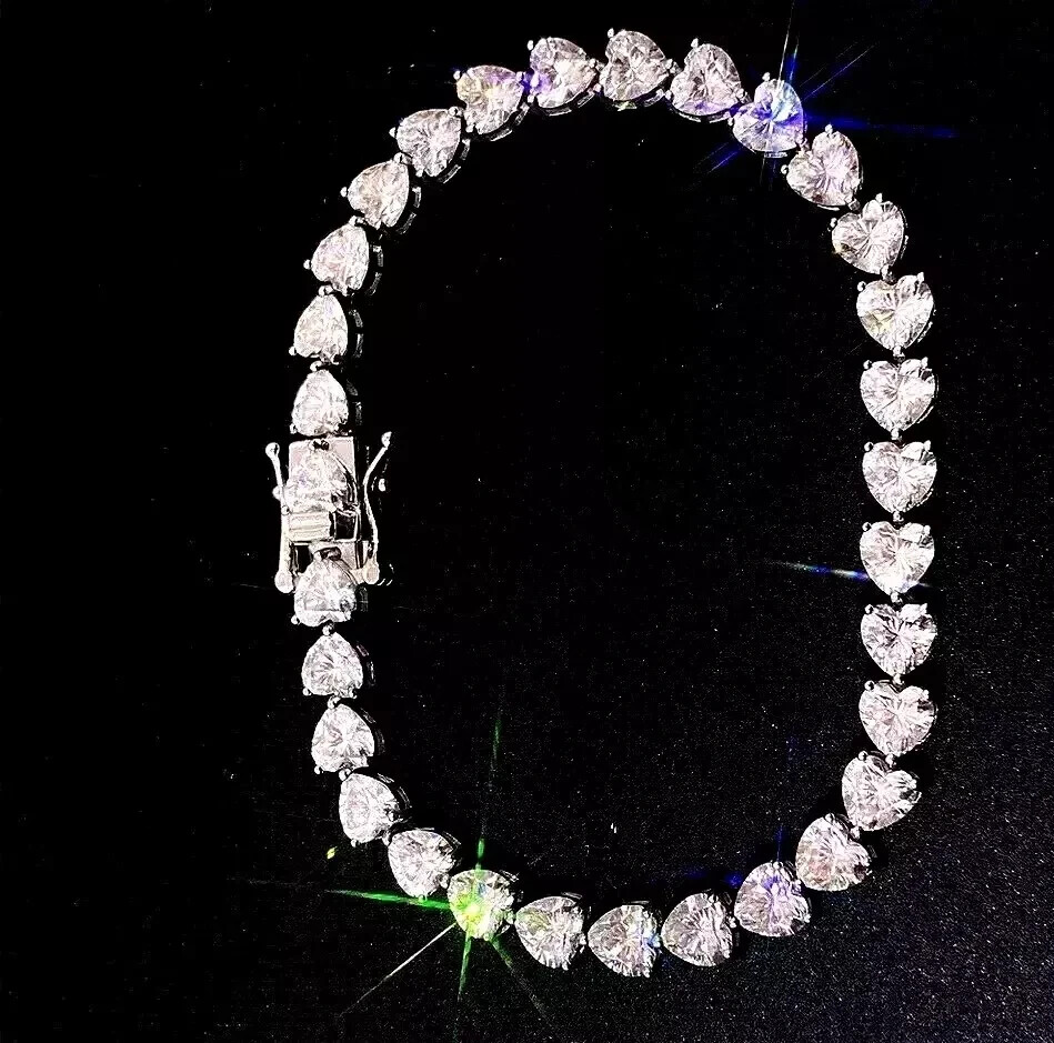 Lab-Created Diamond Heart Tennis Bracelet in 14K White Gold 8 Ct 7 Inch