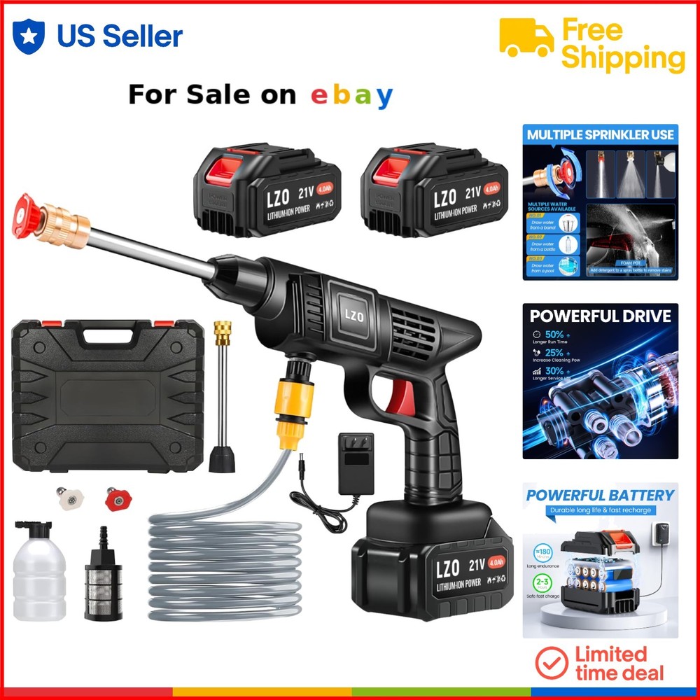 21V Cordless Pressure Washer Portable Car Wash Kit with Nozzle and Battery