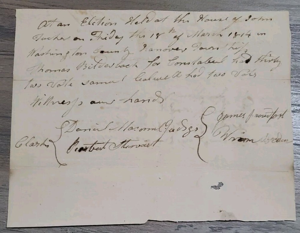 1814 Hanover Township Washington PA Election for Constable Ephemera