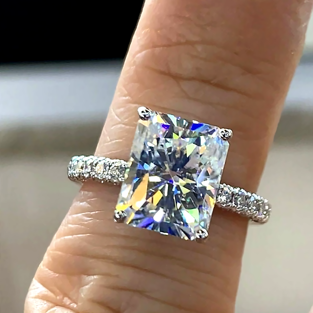 14k White Gold Diamond Ring Elegant IGI Lab Grown E F VVS2 3.50 CT Radiant Cut