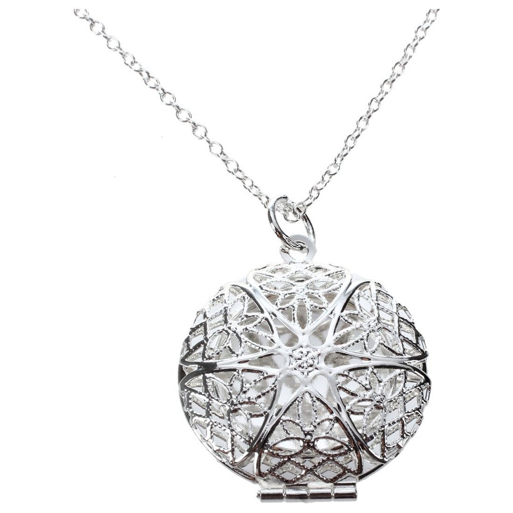 Womens Silver Hollow Flower Photo Frame Charms Pendant Chain Necklace9227
