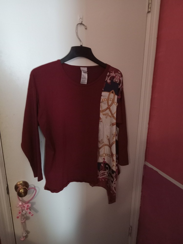Women's Size M (Chico's Size 1) Chico's Dark Red Multicolor Long Sleeve Blouse