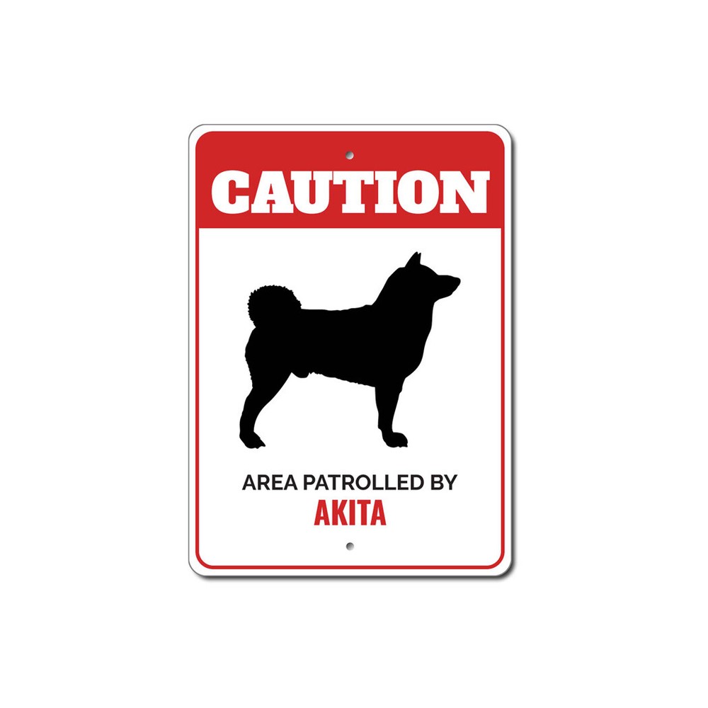 Patrolled By Akita Caution Metal Sign Kennel Breed Canine K9 Paw Animal Pet