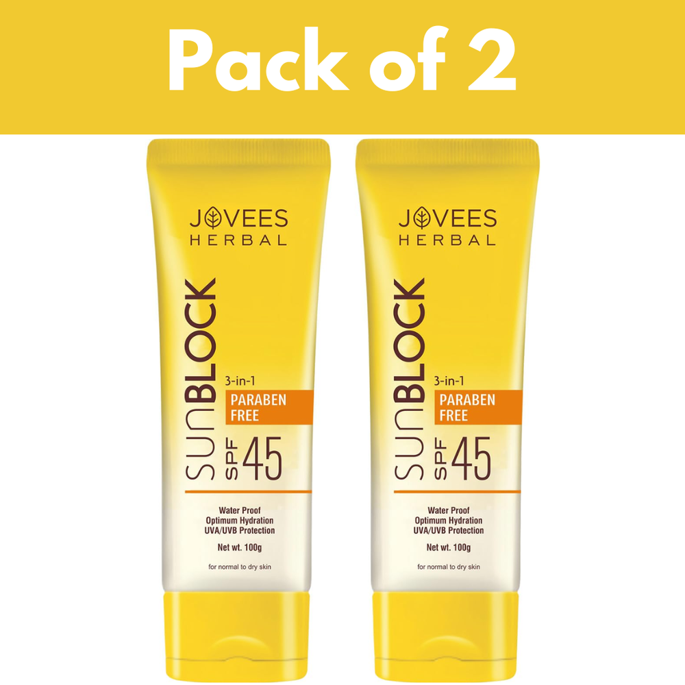 Jovees Herbal Sun Block SPF 45 For Glowing Even Skin Tone Non Greasy 100g