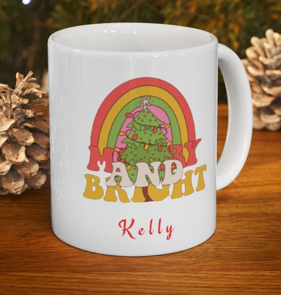 Custom Merry And Bright Christmas Coffee Mug – Personalized Ceramic Gift