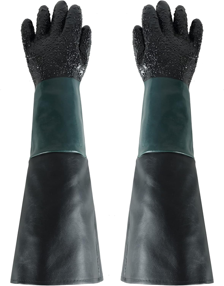 Heavy Duty 23.6-Inch Long Rubber Gloves for Abrasive Blasting Sandblasting Cabinets