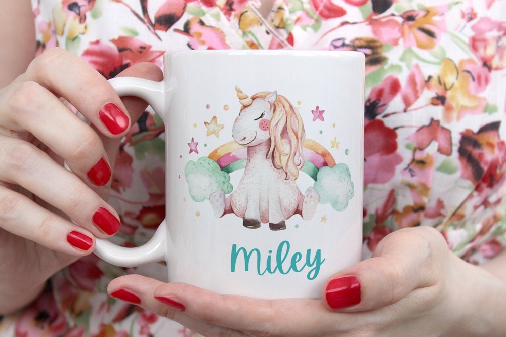 Personalised Unicorn Rainbow Mug Watercolour Any Name Gift For Her Coffee Mug
