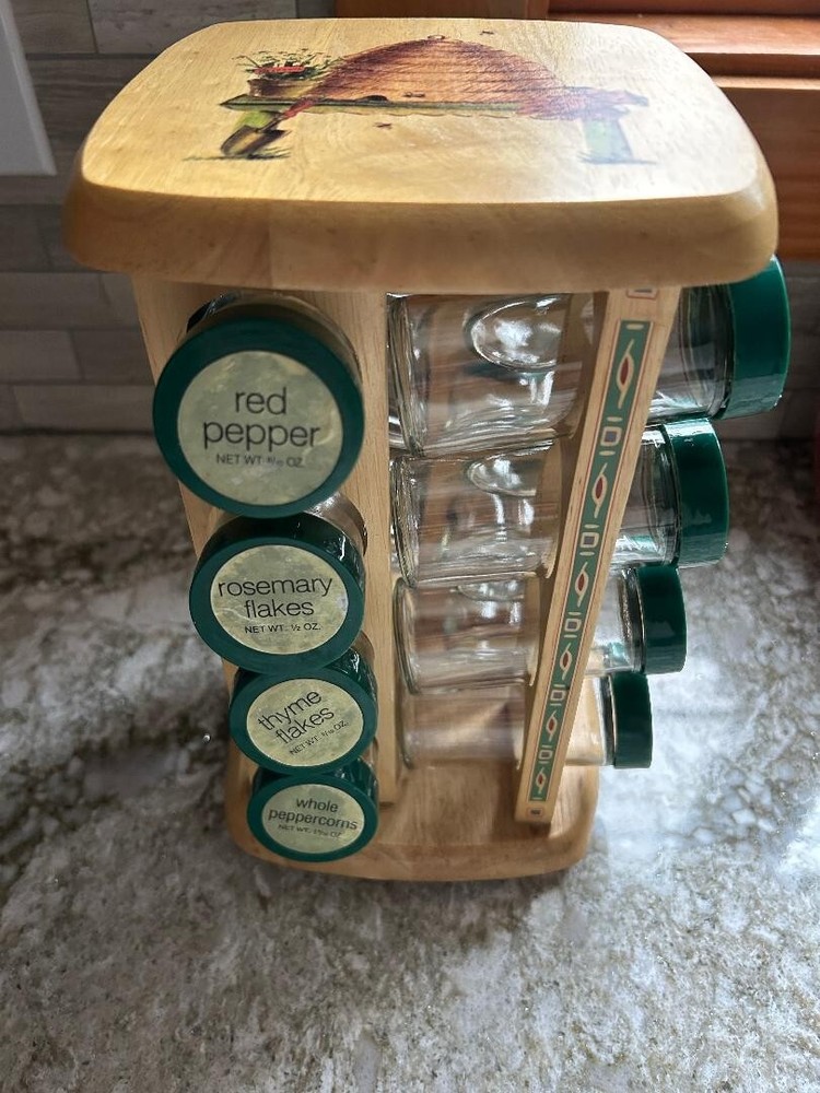 Pfaltzgraff Naturewood 16-Jar Revolving Spice Rack Organizer