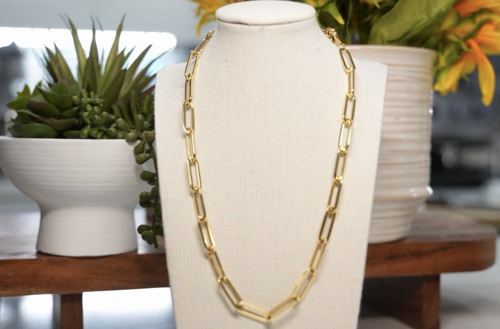Paperclip 18K Solid Gold Necklace in 18” Length