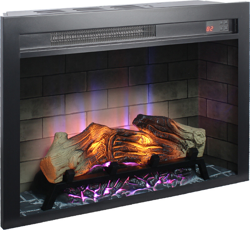 28in Electric Fireplace Insert Heater w/3-Side Brick Wall & Multicolored Flame