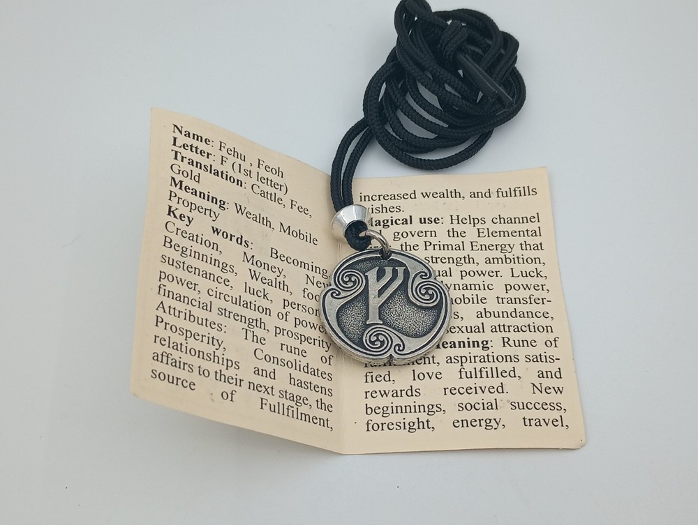 Fehu rune pendant Rune Prosperity Necklace Wealth Amulet Viking Talisman
