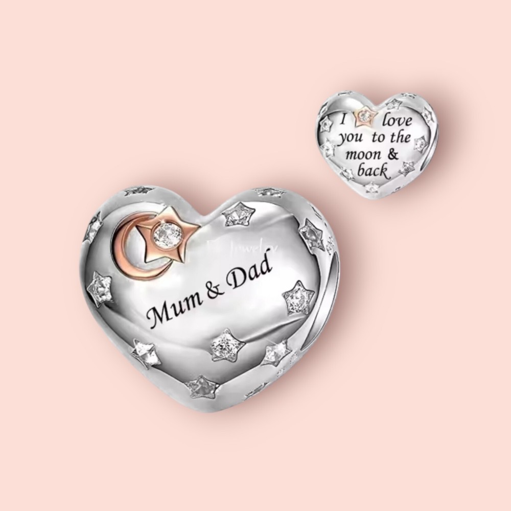 Sterling Silver 925 & Crystal Mum And Dad Heart European Charm Pendant Gift