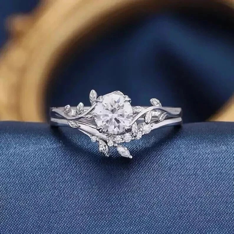 Pretty Bridal Ring Set 14K White Gold Plated 2.20Ct Round Cut Simulated Diamond