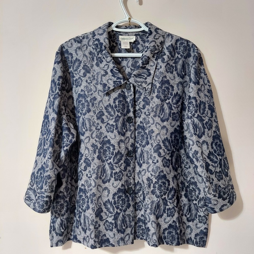 Coldwater Creek Women's 3/4 Sleeve Collared Button Front Floral Shirt Jacket PXL