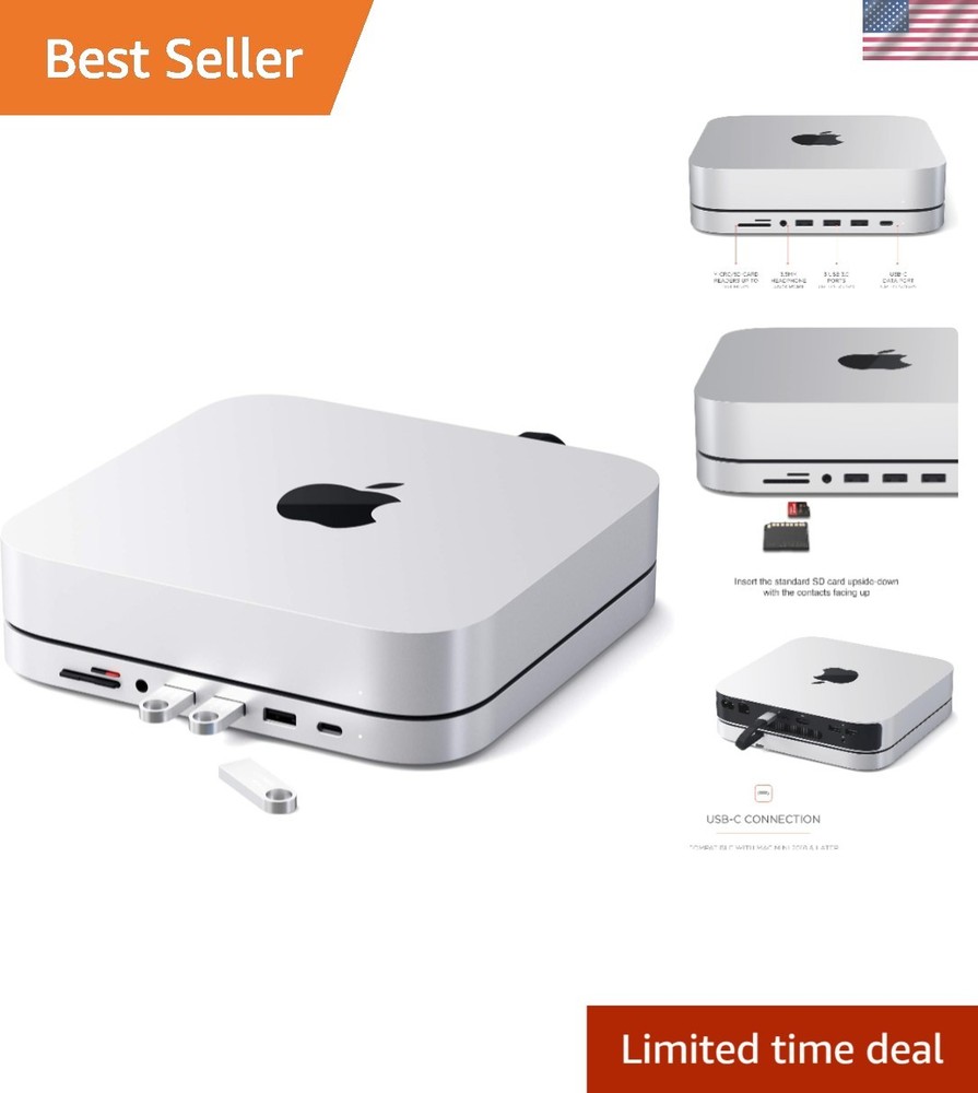 6-in-1 USB C Hub & Aluminum Stand for Mac Mini M2/M1 - Space-Saving Design