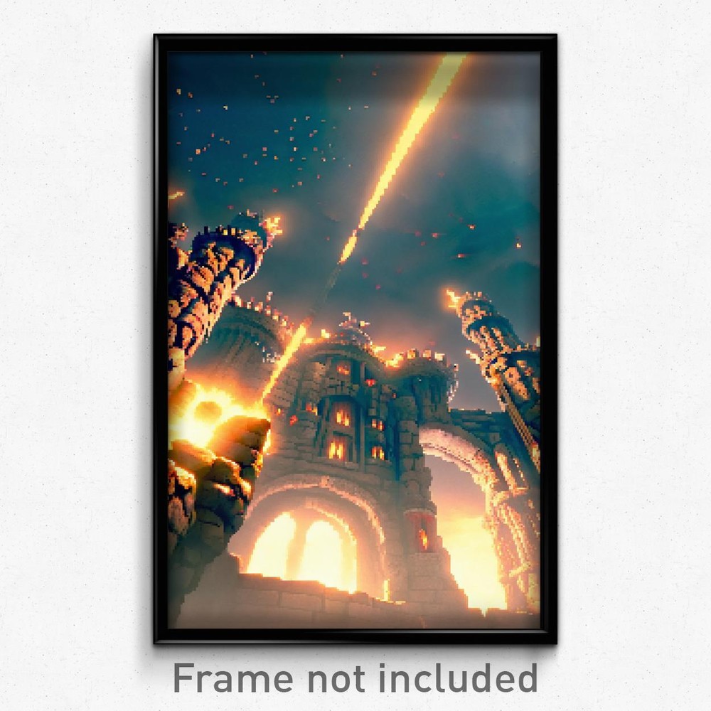 8 Bit Psychedelic Pixel Art Poster - Upbeat Stronghold Video Game Print