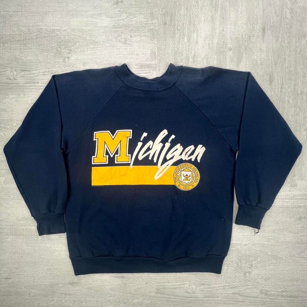 Vintage 80s Michigan Wolverines Sweatshirt Size:M Blue Yellow NCAA college