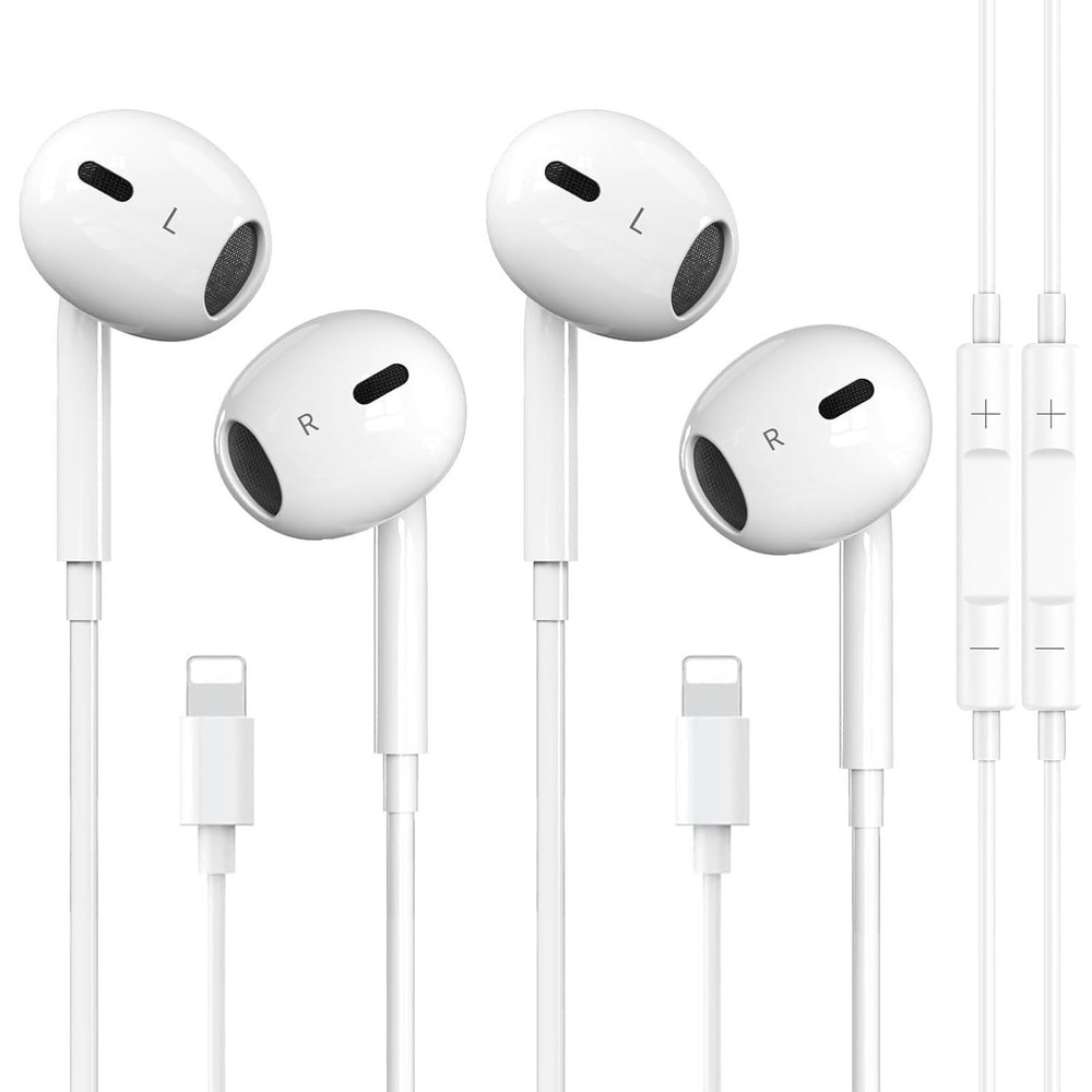 2 Packs- Wired Headphones for iPhone Earbuds Built-in Microphone & White