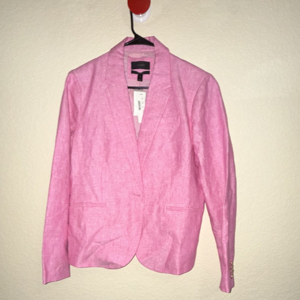 J.CREW Linen Pink Suit Jacket Women’s Size 16 Single-Breasted Notch Lapel