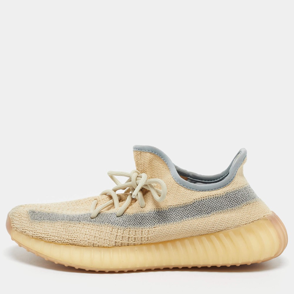 Yeezy x Adidas BeigeBlue Knit Fabric Boost 350 V2 Linen Sneakers Size 42