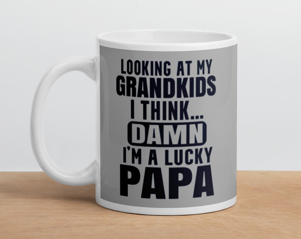 Sentimental Lucky Papa Grandkids White Glossy Coffee Tea Cup Mug