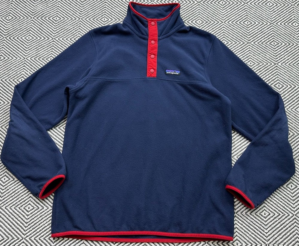 PATAGONIA Synchilla Snap-T Fleece Mens  Blue Red Colour Block Pullover SIZE S
