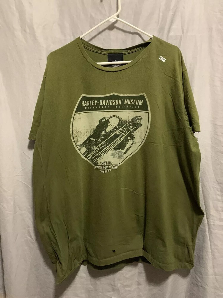 Vintage HARLEY- DAVIDSON Shirt Adult 2XL Green Short Sleeve MILWAUKEE WISCONSIN