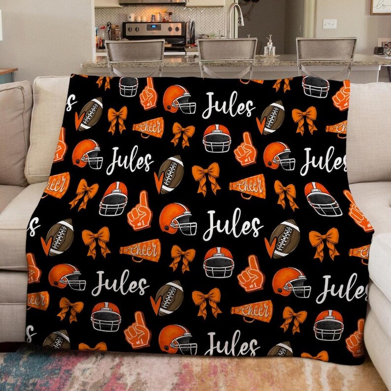 Personalized Custom Football Blanket Printed Bow Sports Blanket soft Bedding