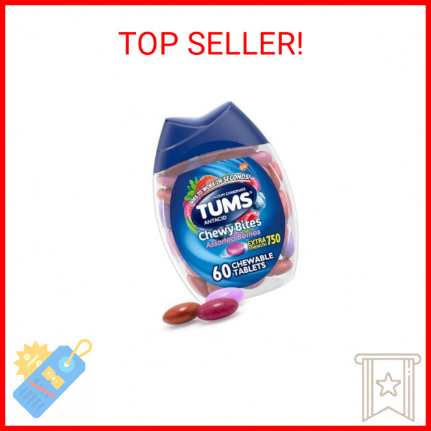 TUMS Chewy Bites Antacid Tablets for Chewable Heartburn Relief and Acid Indigest
