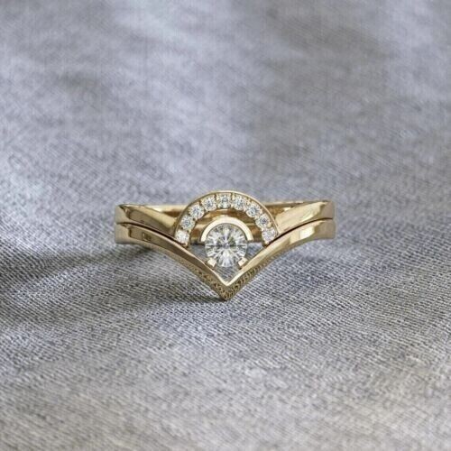 2Ct Round Simulated Diamond Curved Guard Bridal Set Ring 14K Yellow Gold Plated