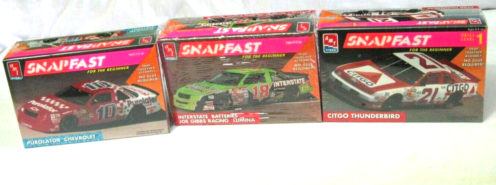 3 NASCAR 1/32 Snap Fast Model Kit Lot - 21 Shepard 18 Jarrett 10 Cope Sealed