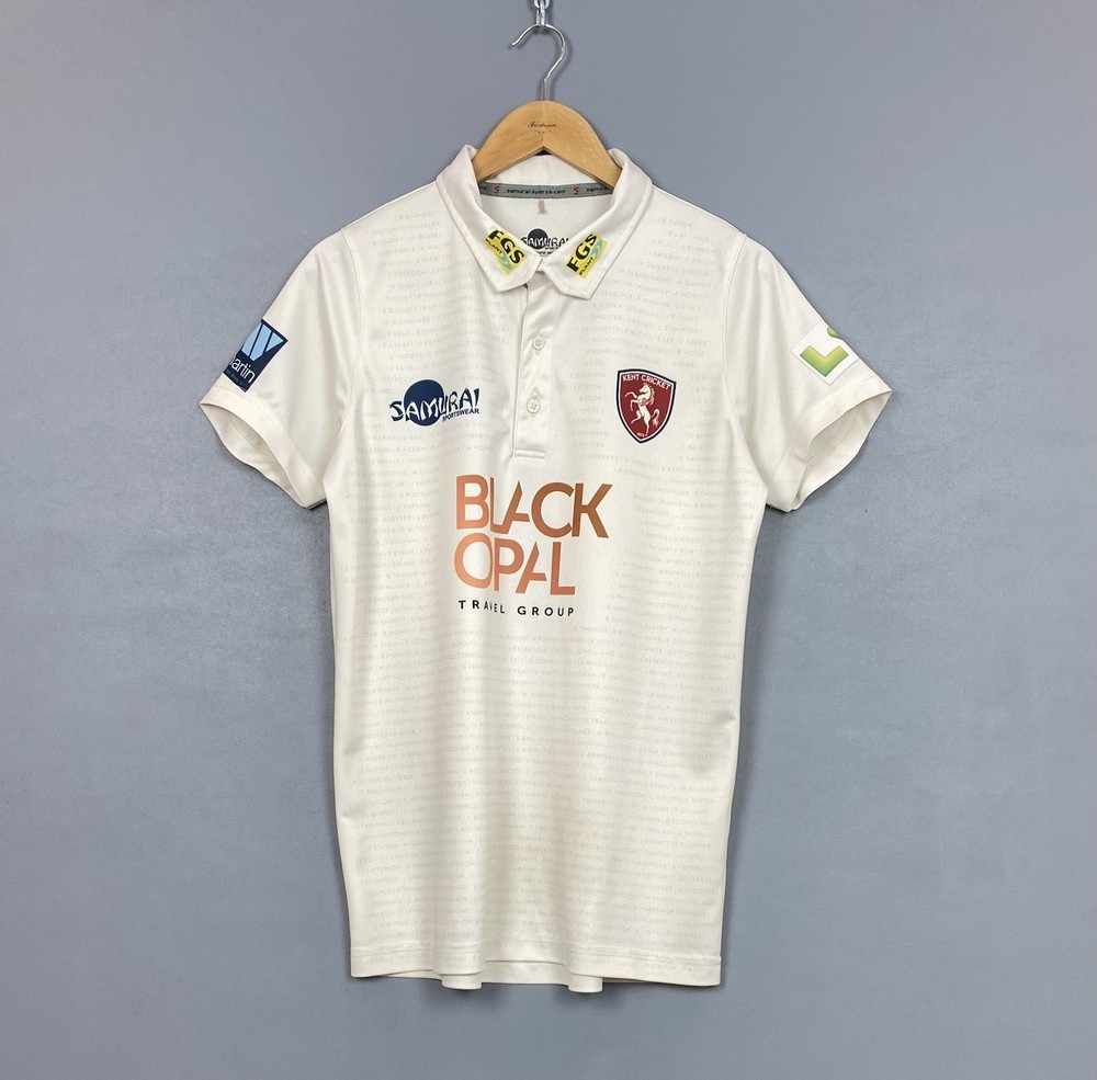 Samurai Kent Cricket Podmore Mens Medium White Polo Jersey