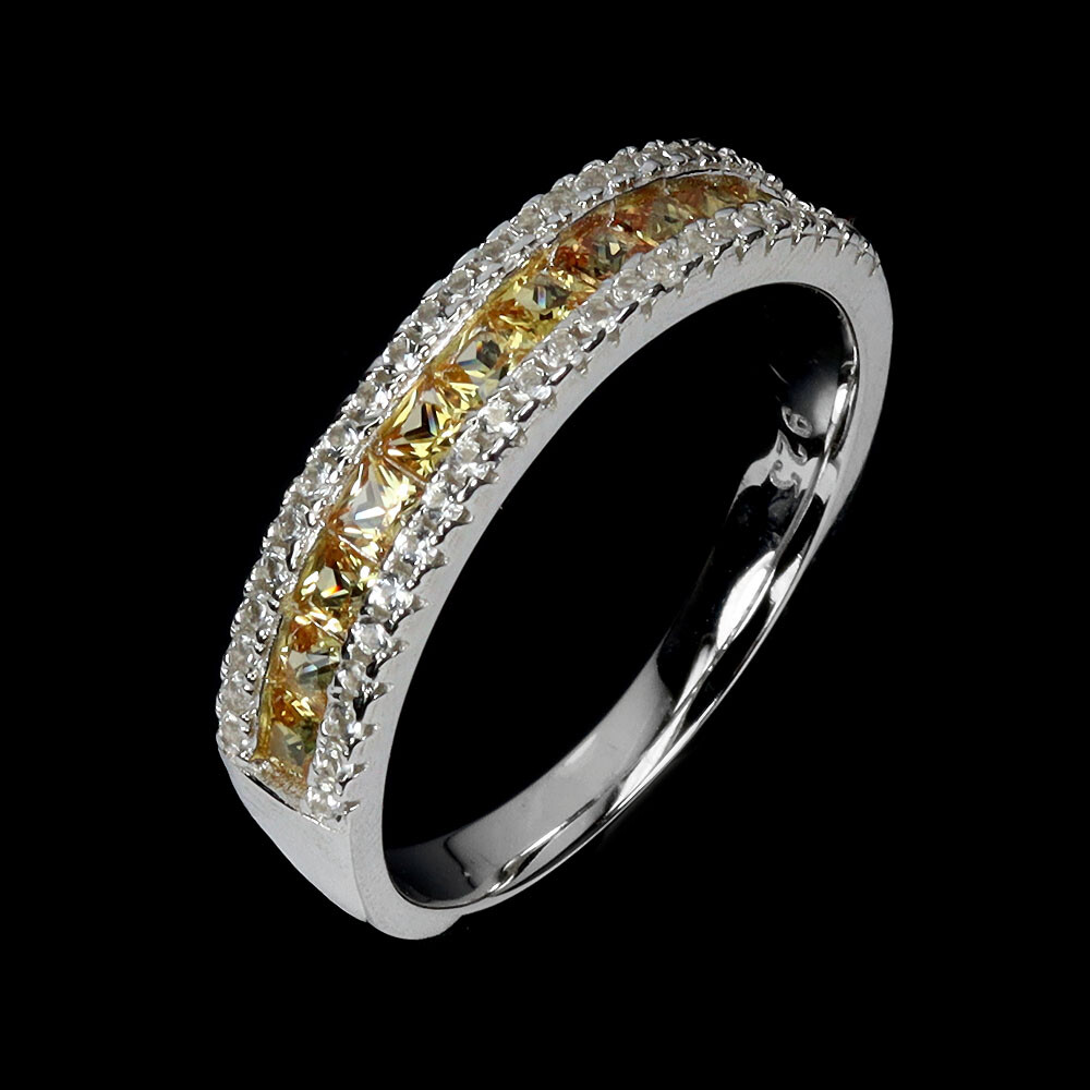 925 Sterling Silver Ring Princess Orange Sapphire 2mm Topaz Gemstone Size 7