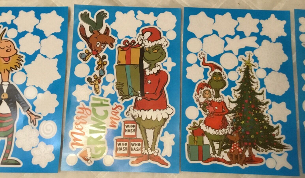 NEW 8 Sheets Window Clings Christmas Decor Stickers Cindy Lou Max