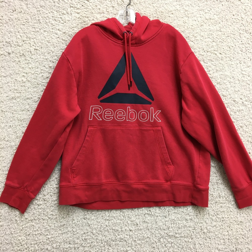 Reebok Hoodie 2XL Adult Red Spellout Graphic Pullover Sweatshirt Athletic Mens