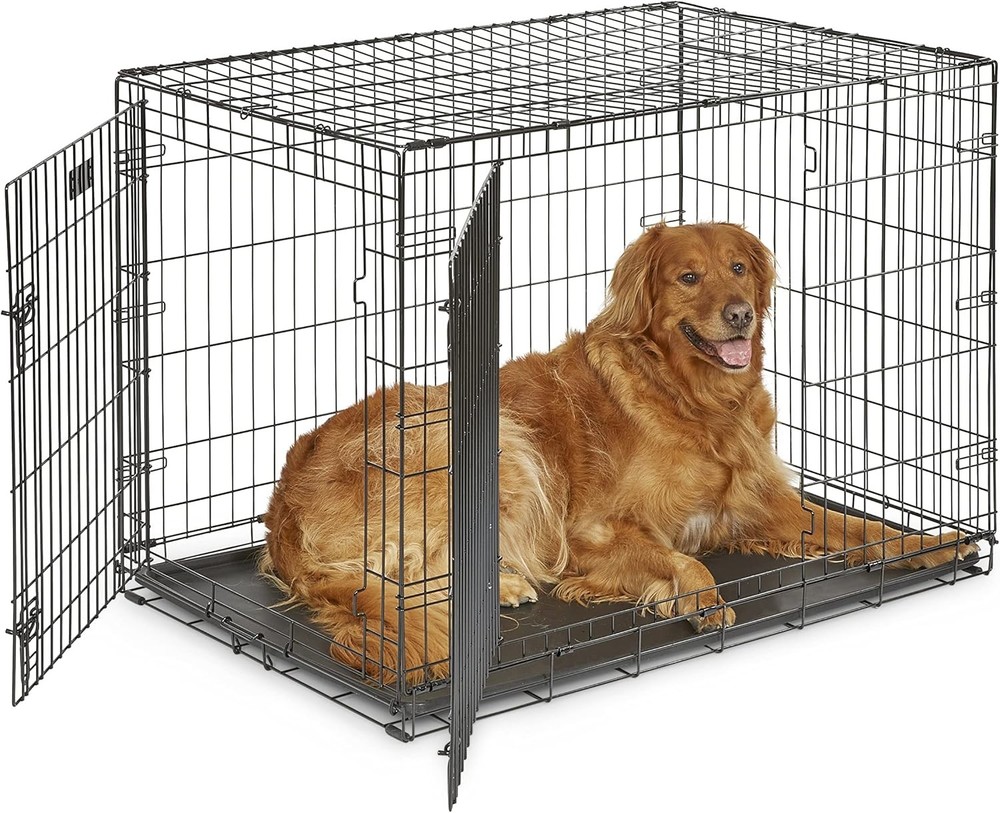 42-Inch Two-Door iCrate Folding Dog Crate with Divider Panel, Leak-Proof Tray