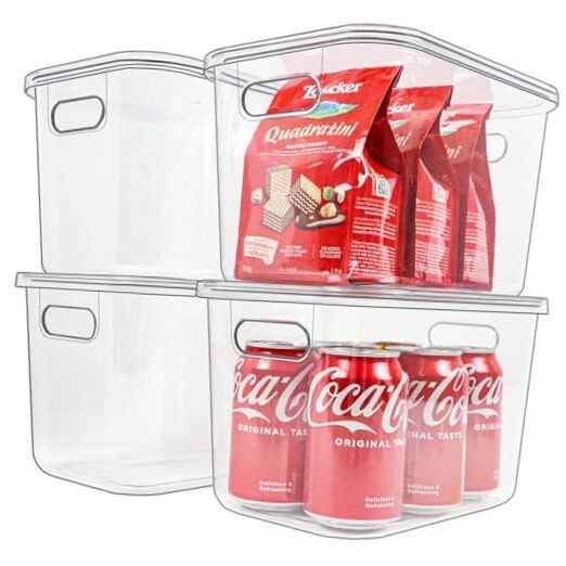 4PCS Clear Stackable Pantry Storage Bins with Lids 10.2x7x5.9in