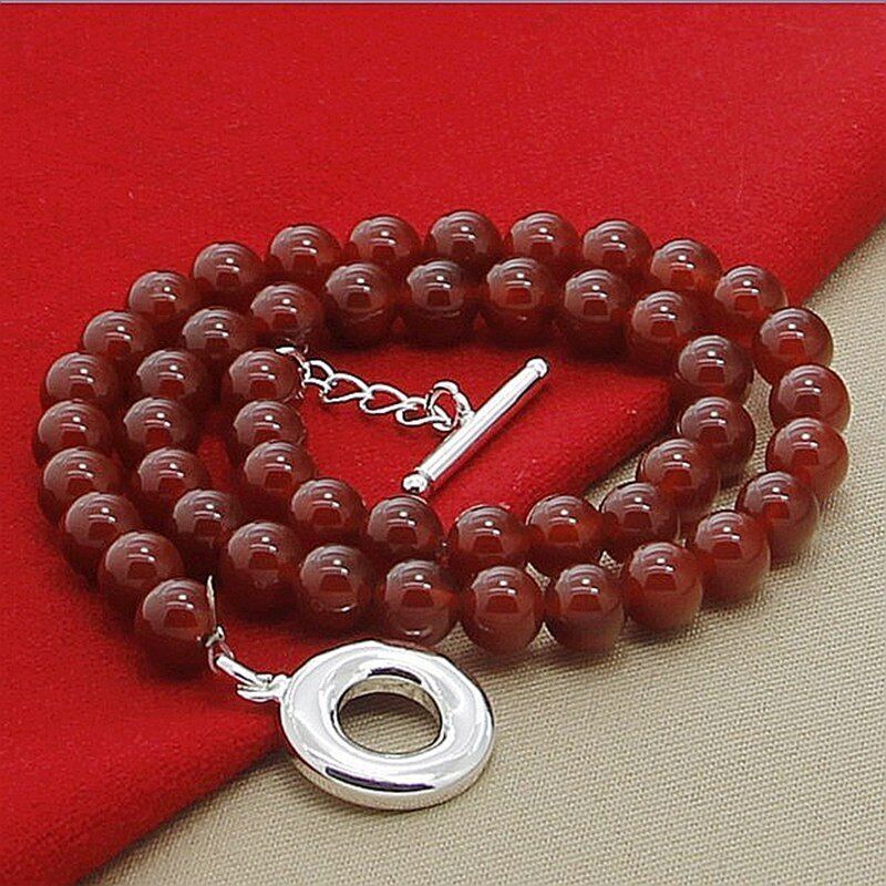 Ruby Grace Red Agate Bead Necklace Chain Women's Noble Fashion Jewelry