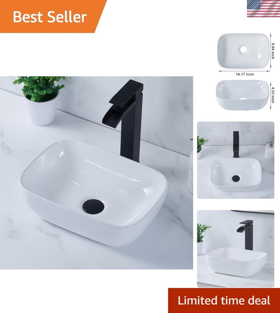Small Ceramic Bathroom Vessel Sink 14x10 Inch Oval Countertop Wash Basin