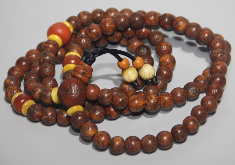 Wonderful Tibet 108P Old Buddhist Dragon Eye Bodhi Seed Mala Prayer Bead Amulet
